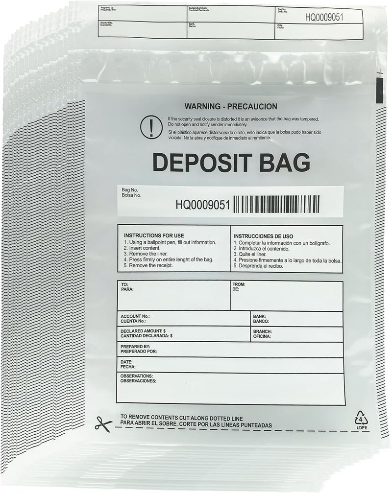 Seadasyoon Plastic Deposit Bags 200-Pack Clear 9.5''x 15'', Security Bank Deposits Bags,Cash register bags,Money bag for Cash,Bank Pocket,Tamper-Evident Bag,Unique Barcode - Image 1